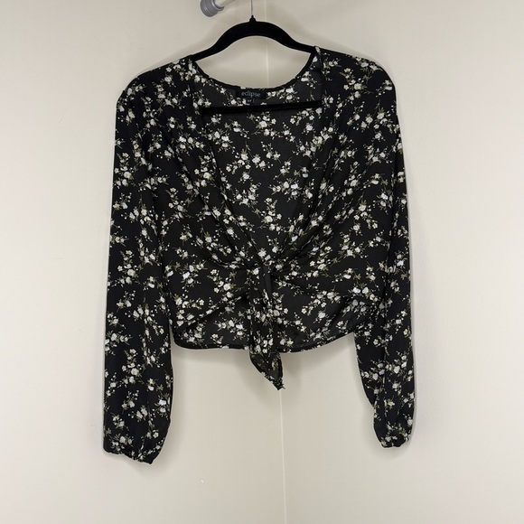 Eclipse Tops - Floral Black and Beige Chiffon Cover Up | Women's Cropped Kimono Light & Flowy